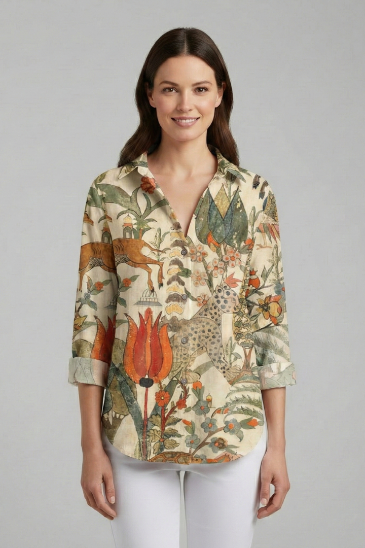 Chemisier Femme Fleuri Manches Retroussables