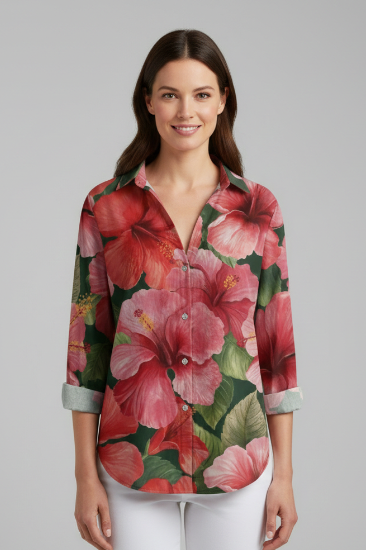 Chemisier Femme Fleuri Manches Retroussables