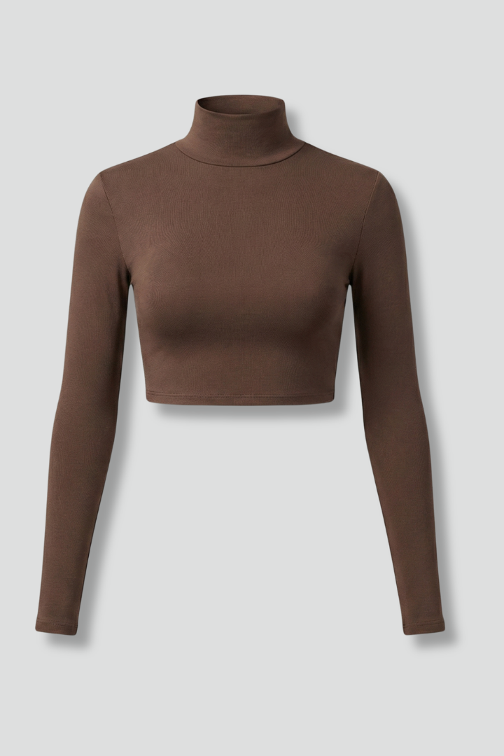 Crop Top Femme Chic Col Roulé Uni