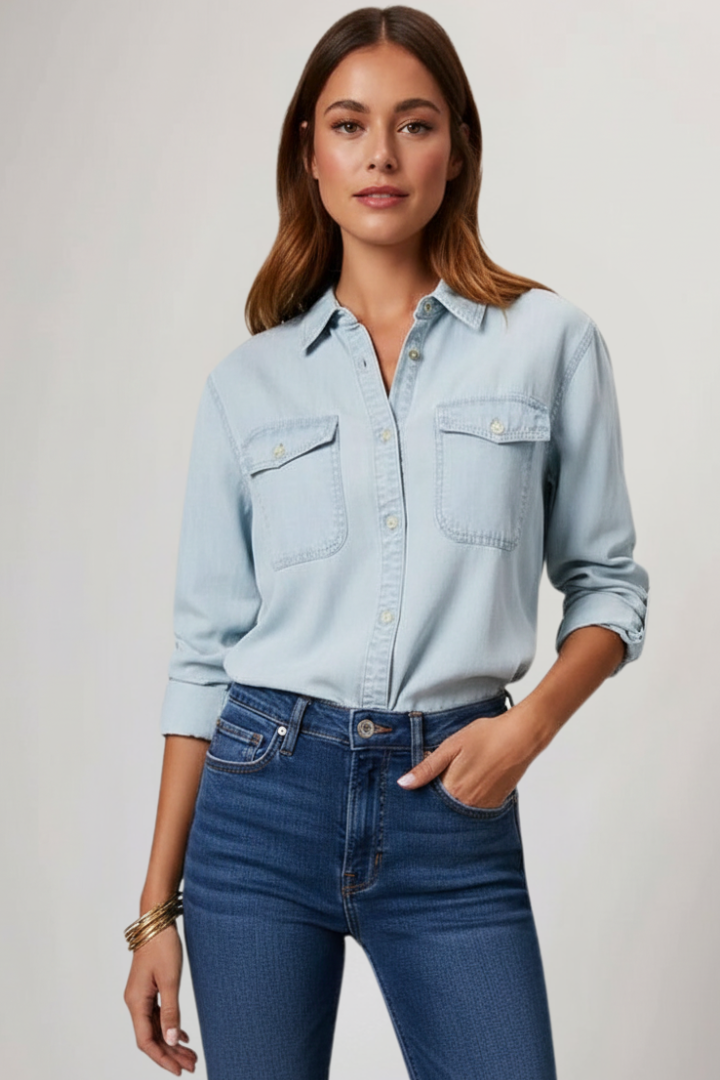Chemisier Femme en Jean Manches Retroussables