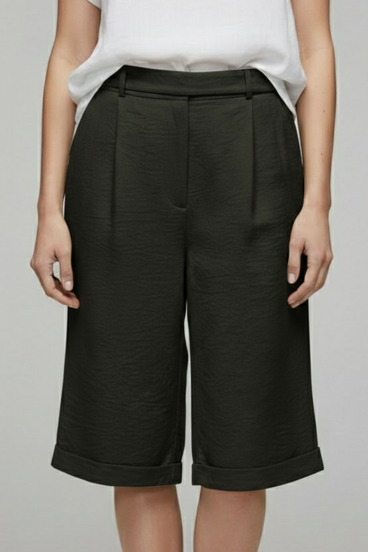 Bermuda Femme Large Ceinturé Taille Haute
