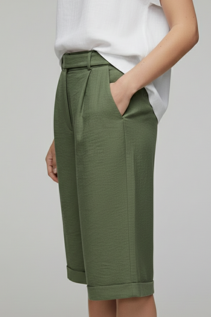 Bermuda Femme Large Ceinturé Taille Haute