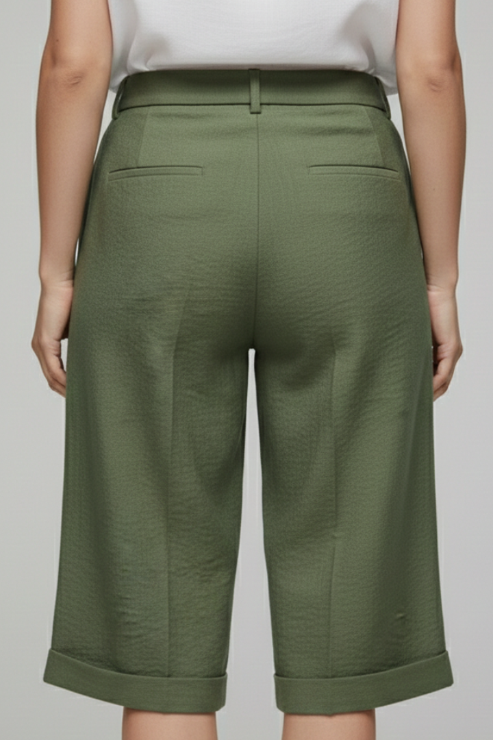 Bermuda Femme Large Ceinturé Taille Haute