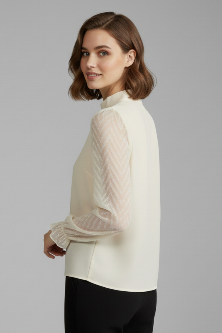 Blouse Femme Élégante Col Montant Manches Longues