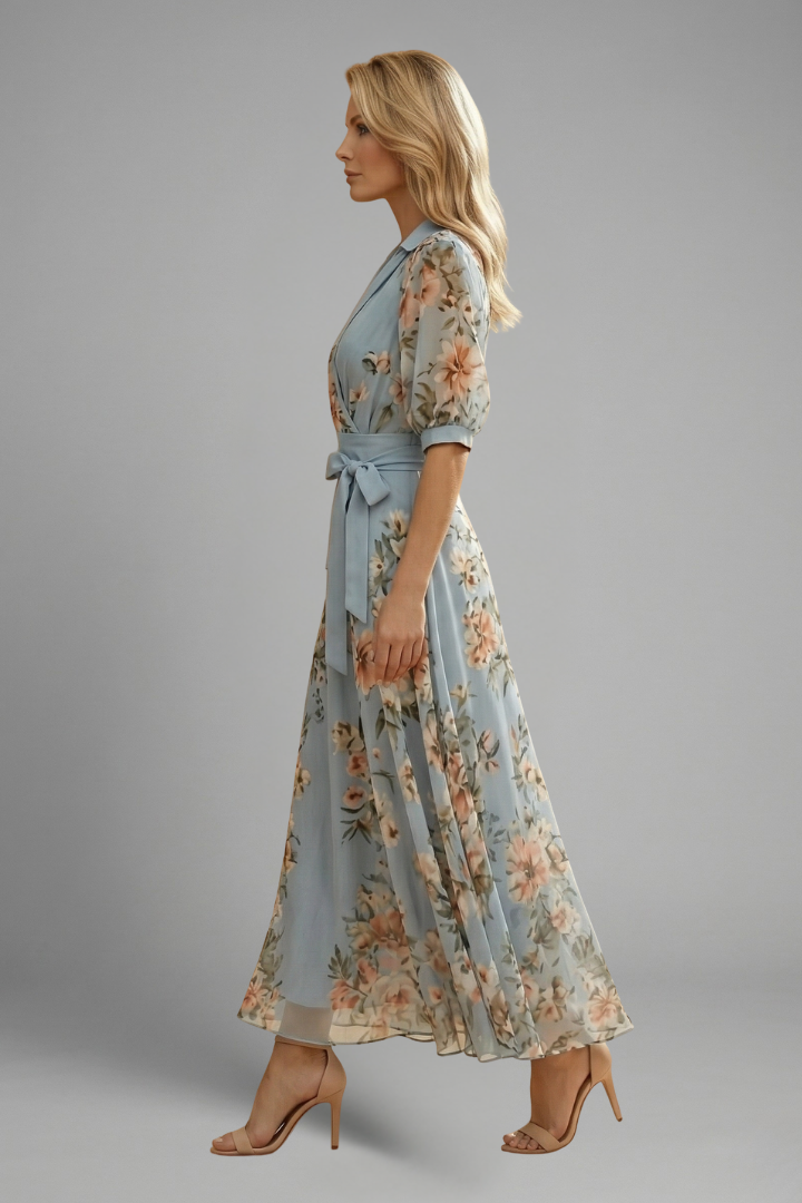 Robe Midi Fleurie Portefeuille Élégante