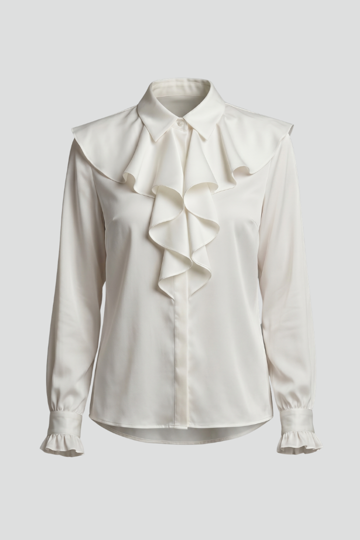 Blouse Femme Chic à Volants Manches Longues
