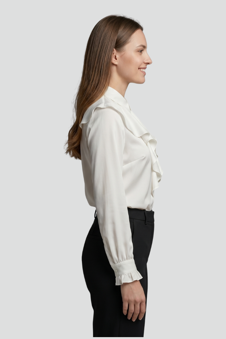 Blouse Femme Chic à Volants Manches Longues
