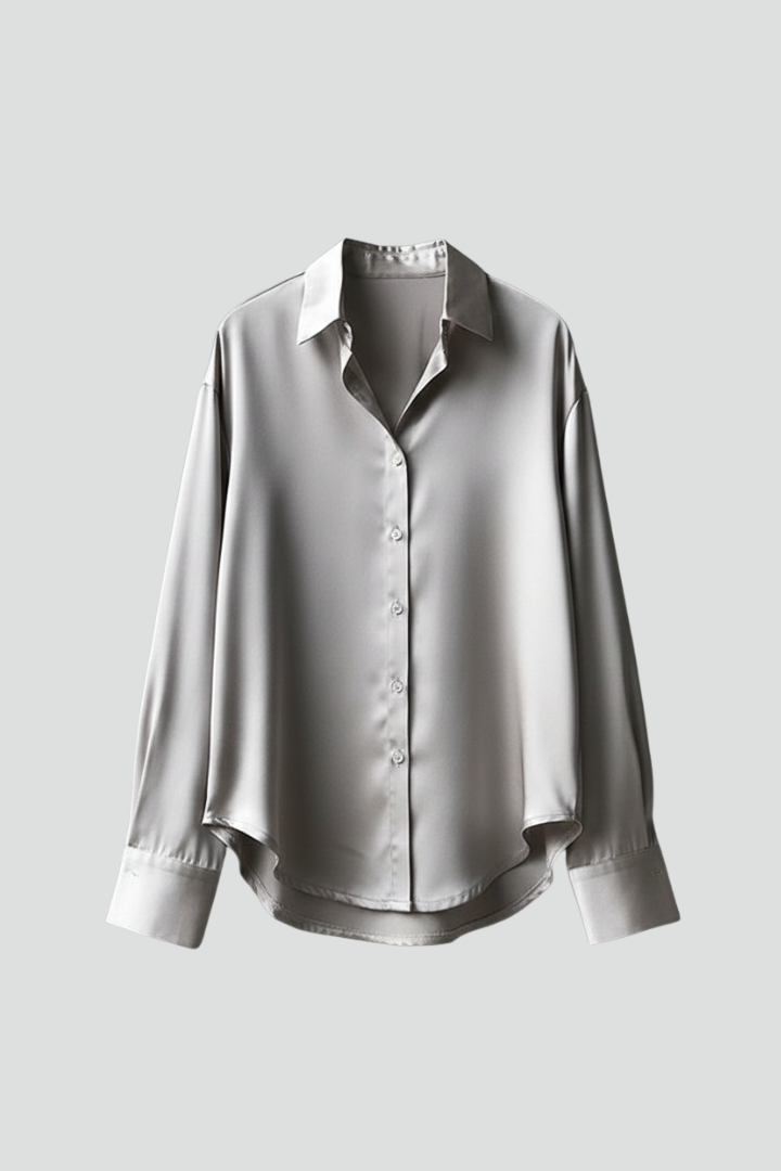 Chemisier Femme Satiné Boutonné Manches Longues