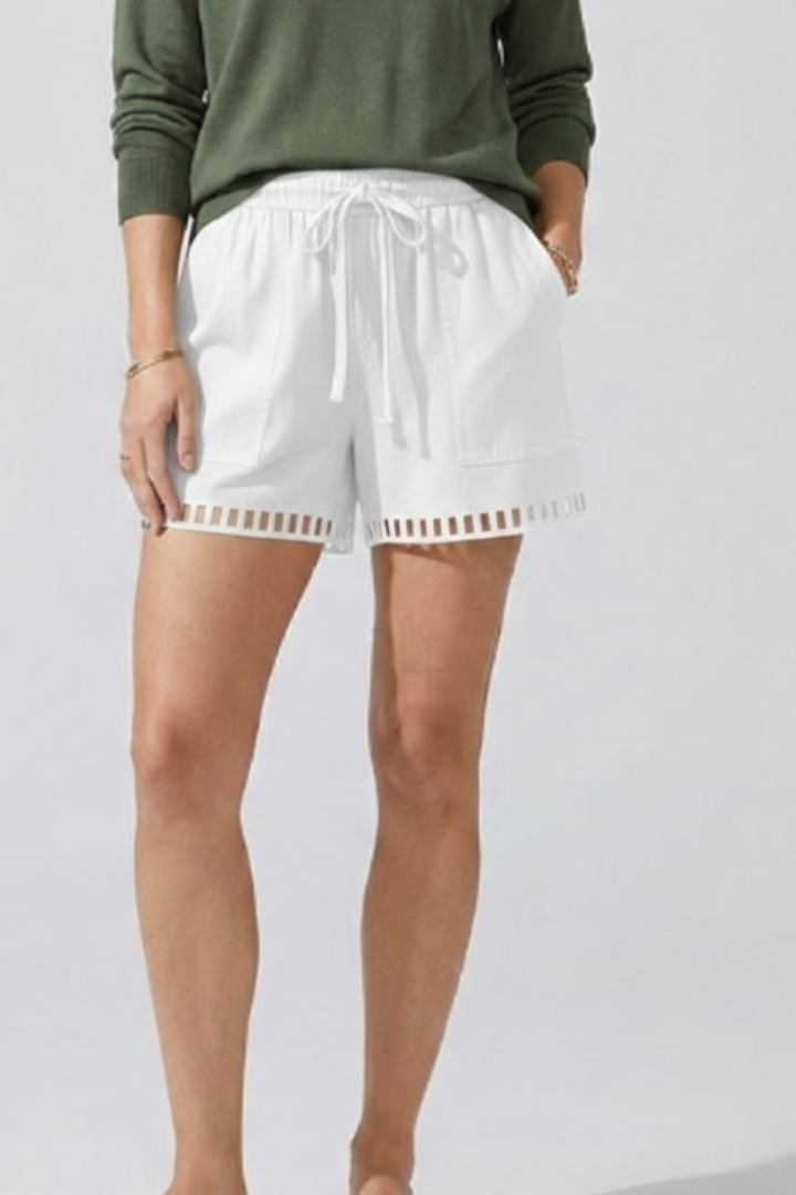 Short Large Femme à Poches et Ourlet Ajouré