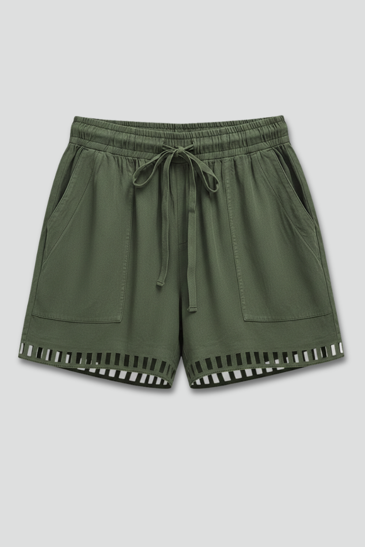 Short Large Femme à Poches et Ourlet Ajouré