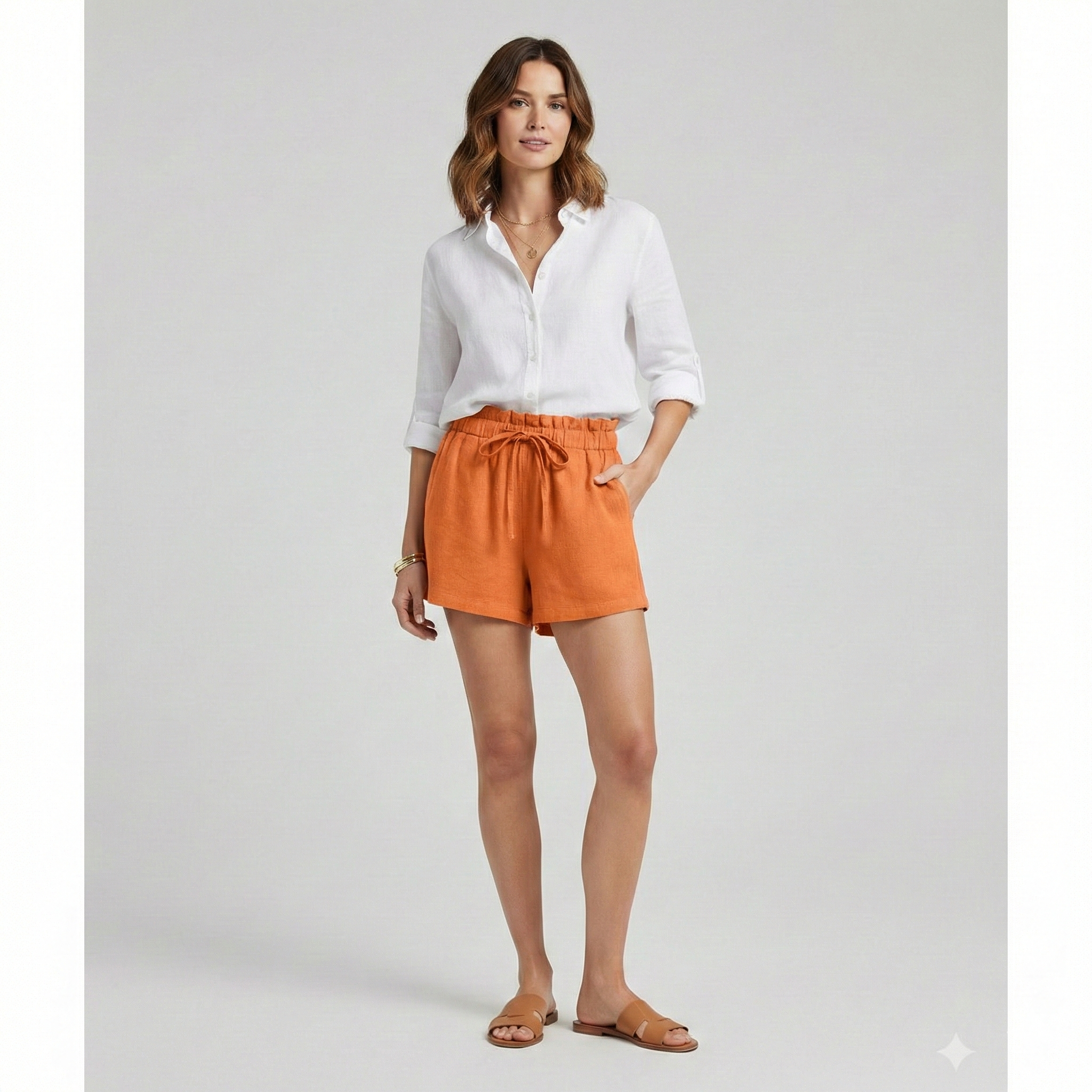 Short Femme Taille Haute à Volants et Cordon