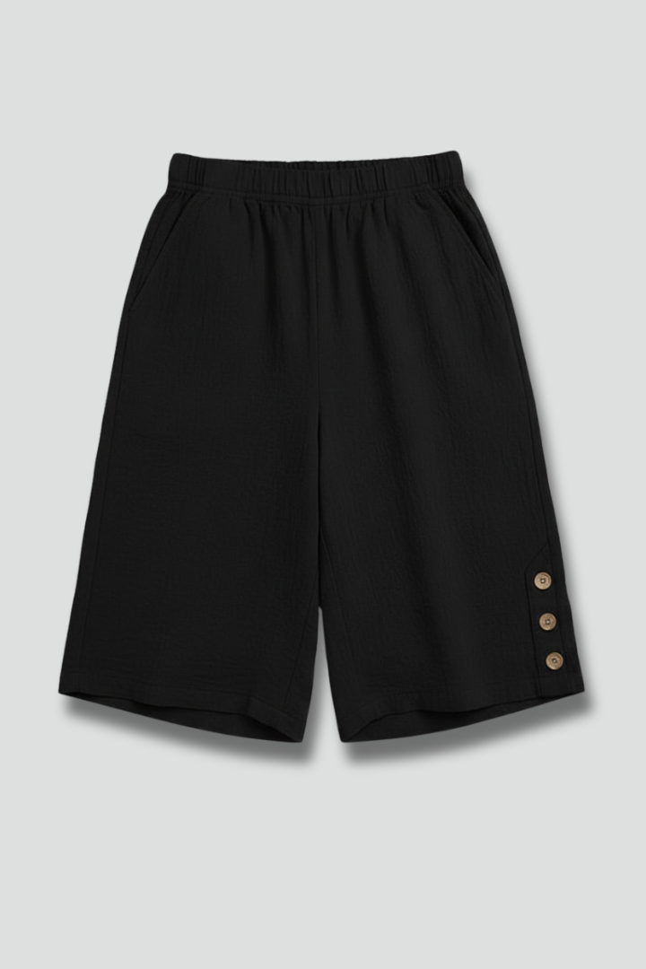 Bermuda Femme Taille Élastique à Boutons Décoratifs