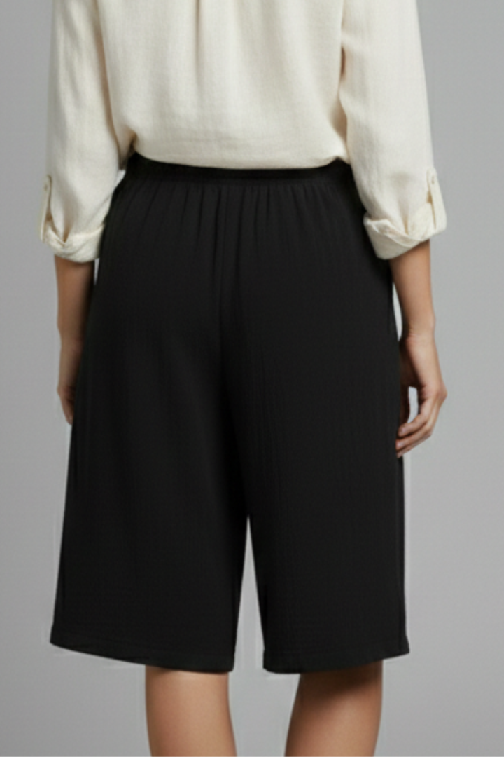Bermuda Femme Taille Élastique à Boutons Décoratifs
