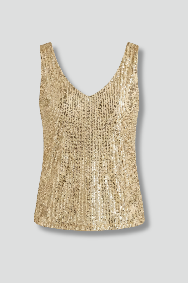Débardeur Femme Chic à Paillettes Dorées