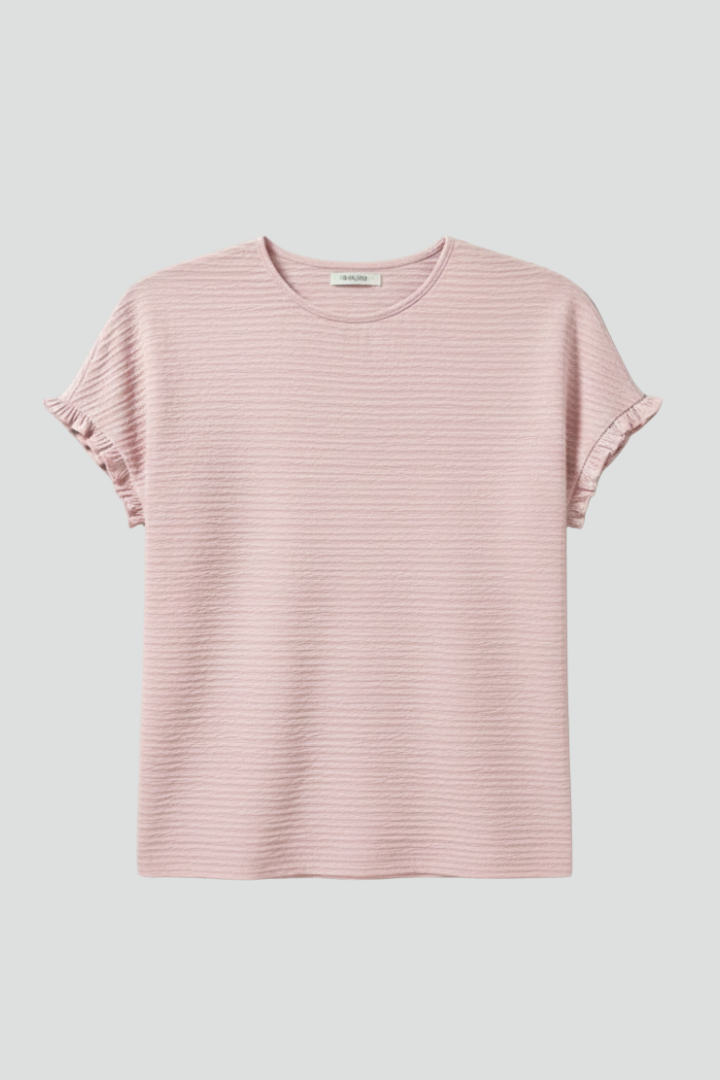 T-Shirt Femme Rayé Manches Courtes à Volants