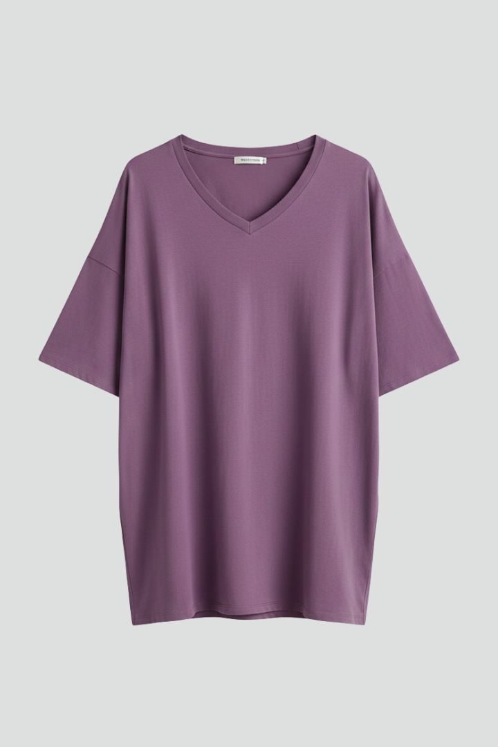 T-Shirt Femme Col V Ample Manches Courtes