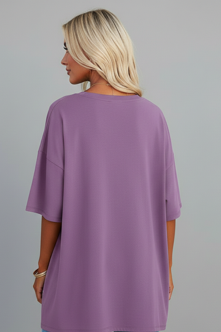 T-Shirt Femme Col V Ample Manches Courtes