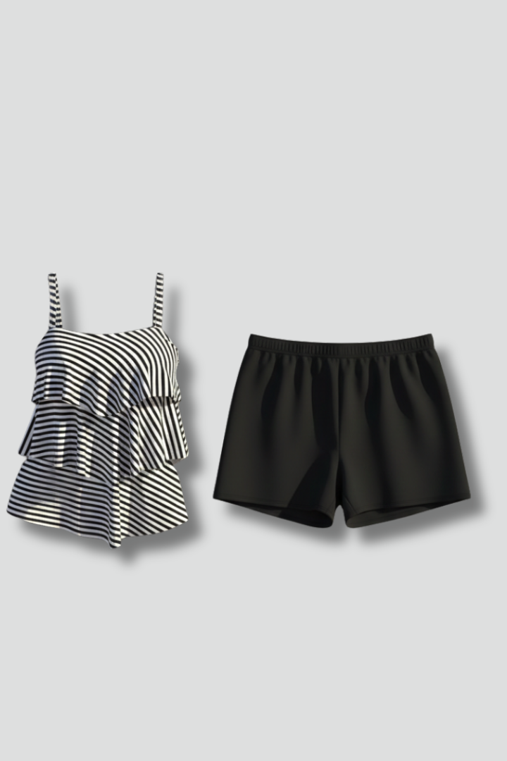Maillot de Bain Femme Deux Pièces Rayé de Plage