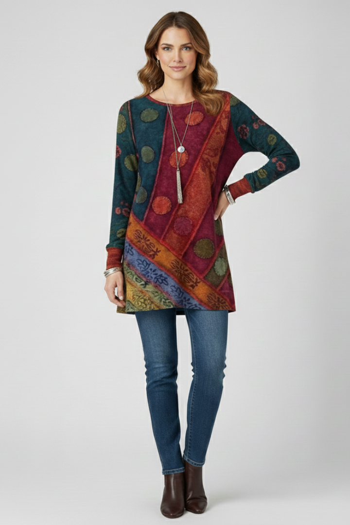 Tunique Femme Imprimée Bohème Manches Longues