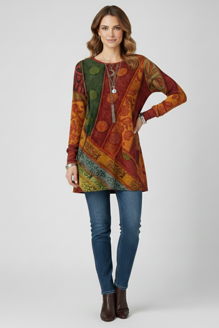 Tunique Femme Imprimée Bohème Manches Longues