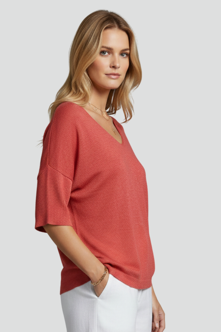 Pull Femme Décontracté Col V Manches 3/4
