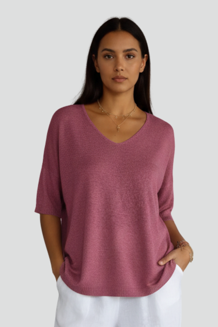 Pull Femme Décontracté Col V Manches 3/4