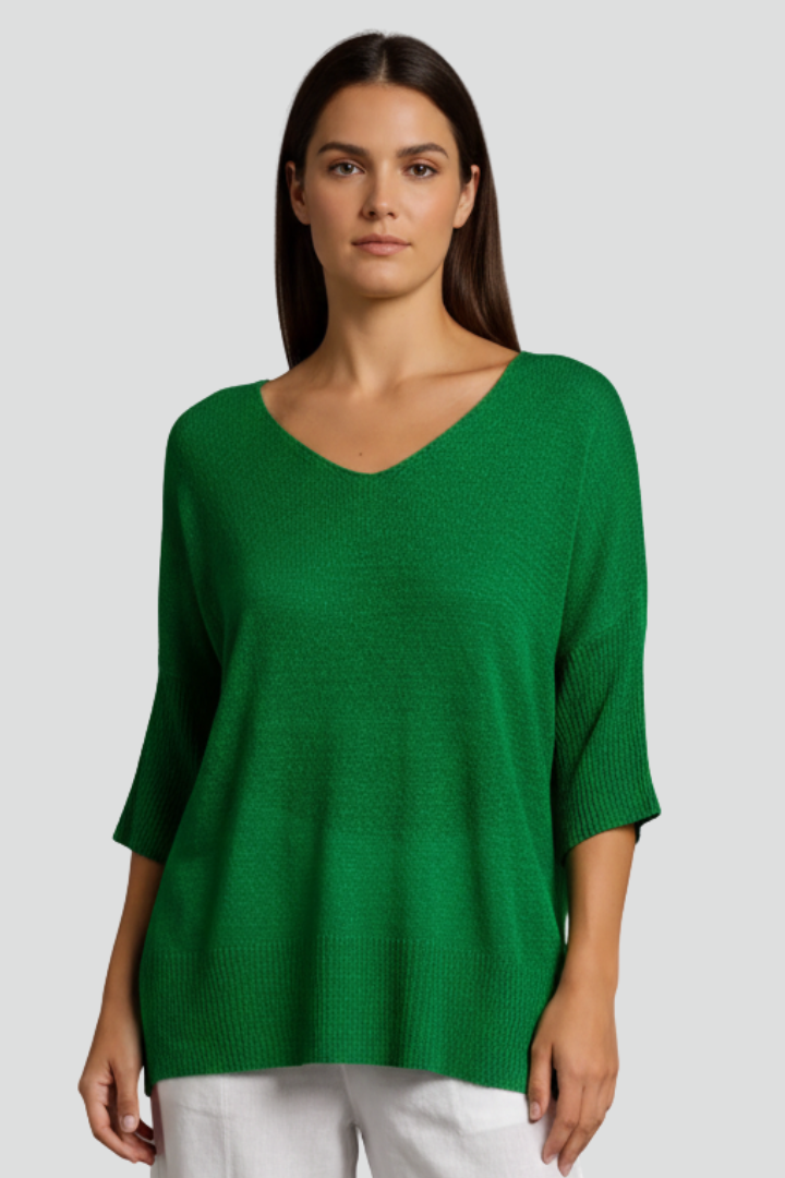 Pull Femme Décontracté Col V Manches 3/4
