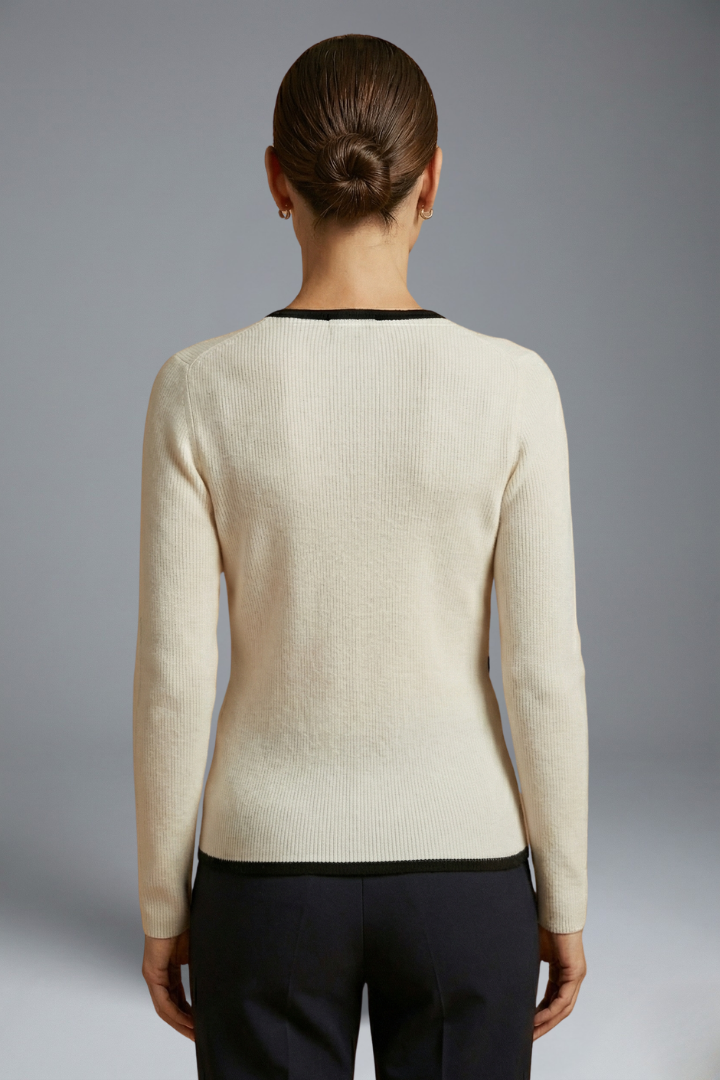 Pull Cache-Cœur Femme Chic Bicolore Ajusté