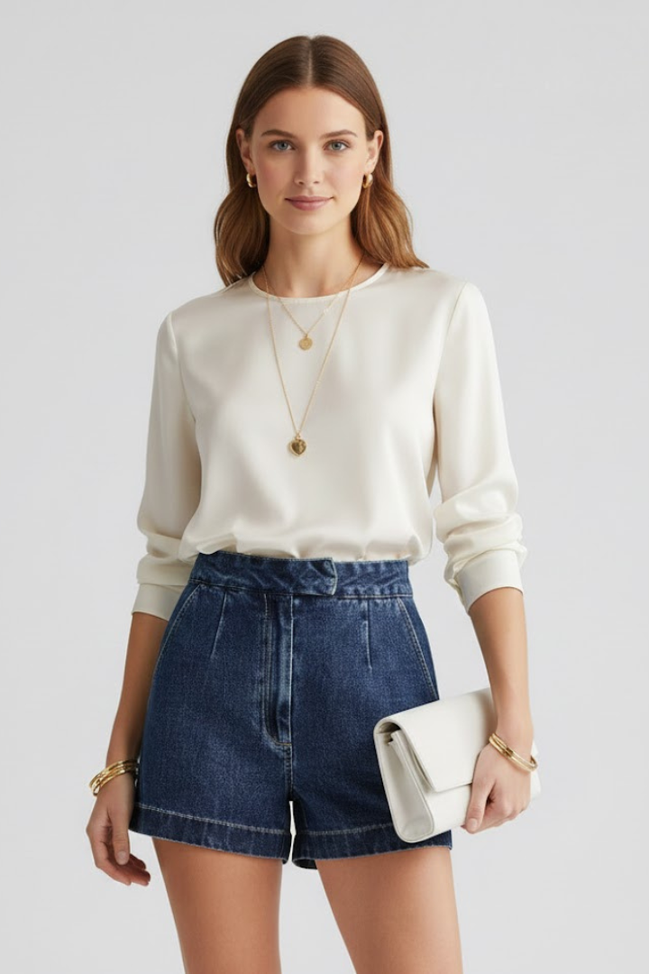 Short Jean Femme Ample à Ceinture Intégrée