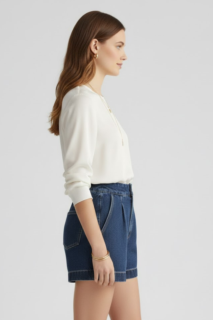Short Jean Femme Ample à Ceinture Intégrée