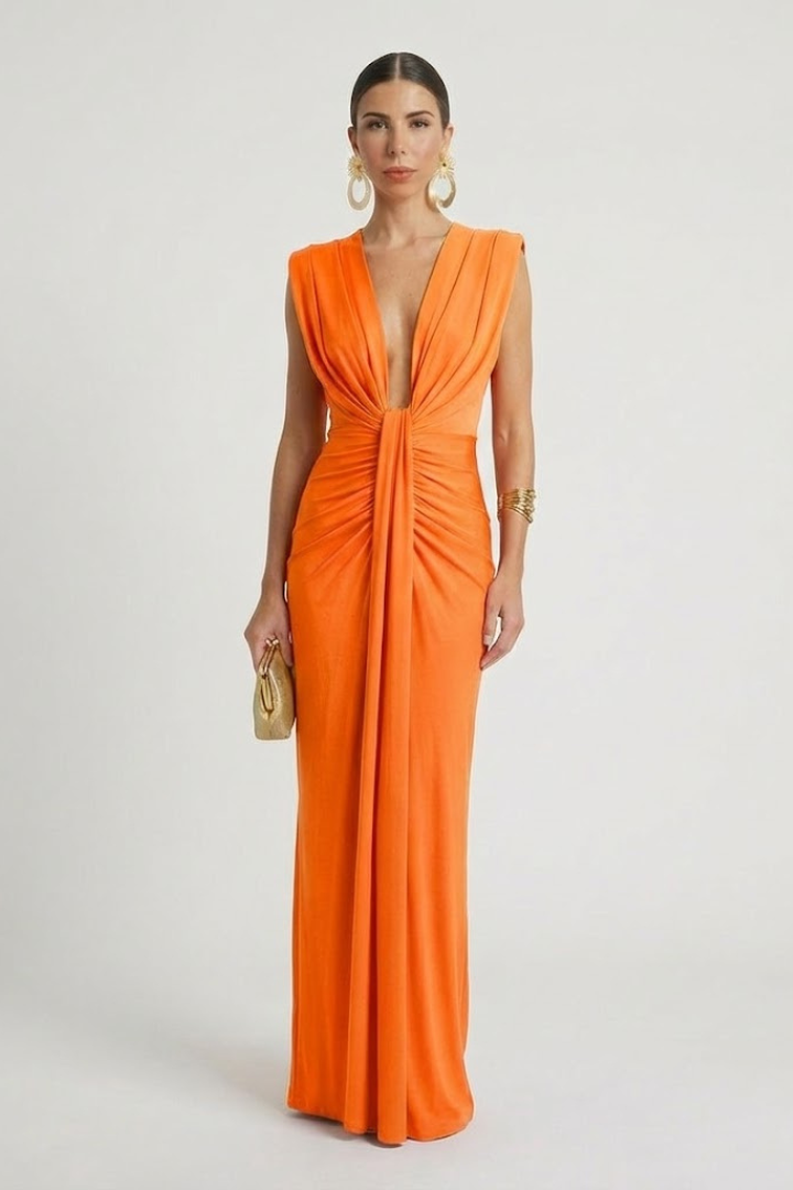 Robe de soirée Femme longue drapée à décolleté plongeant
