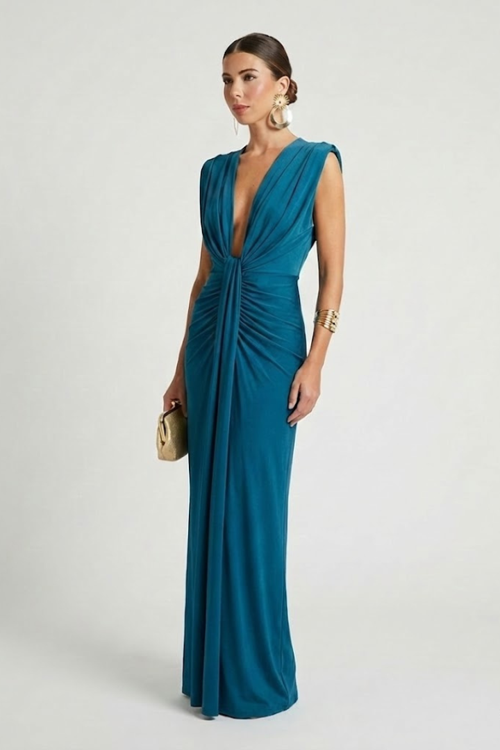 Robe de soirée Femme longue drapée à décolleté plongeant